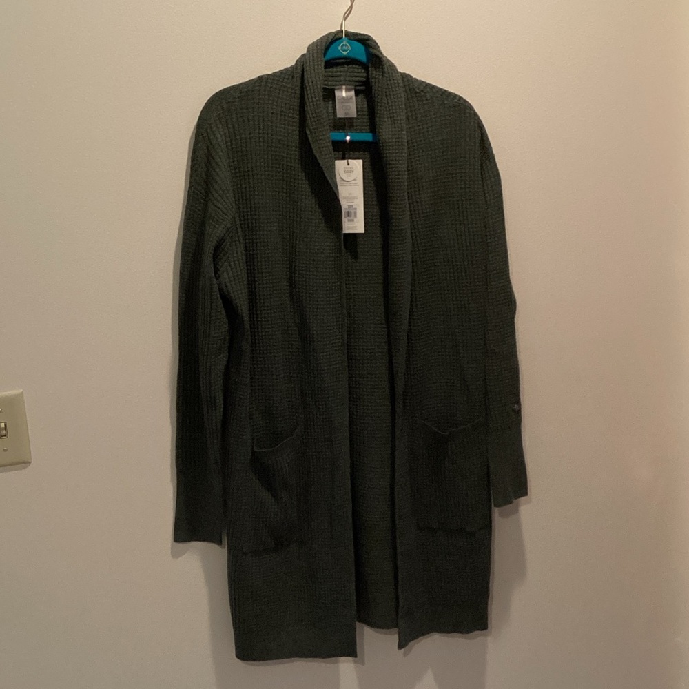 NWT Calia Cozy Open-Front Long Knit Cardigan in Dark Green size medium